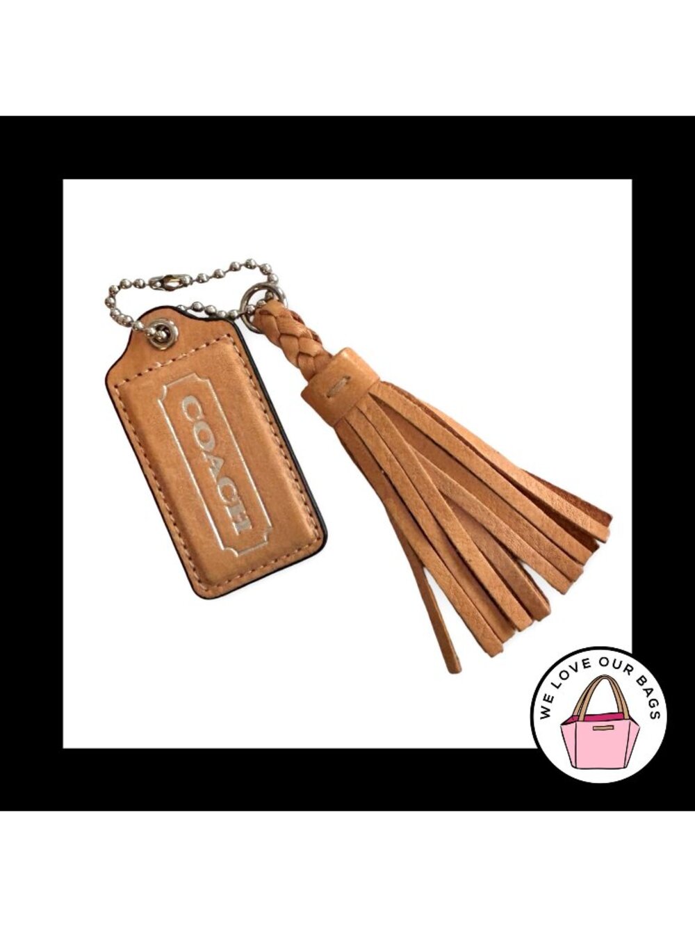 Lot COACH WILLIS Saddle Brown Leather Braided Tassel & Hang Tag Bag Charm Fob